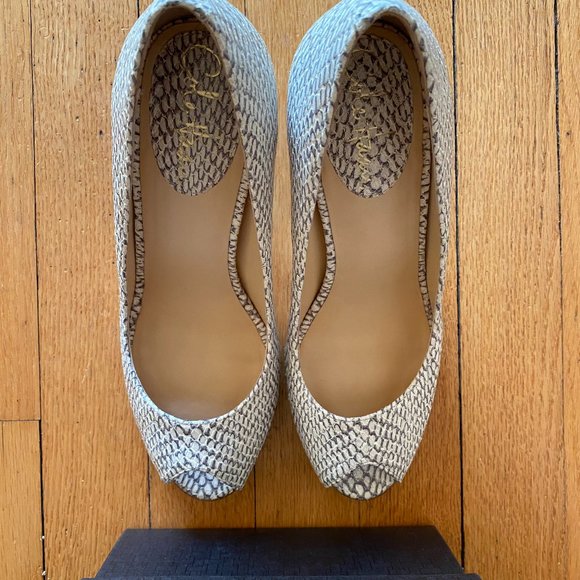 Cole Haan Cobra Embossed Peep Toe Shoes - Picture 3 of 11